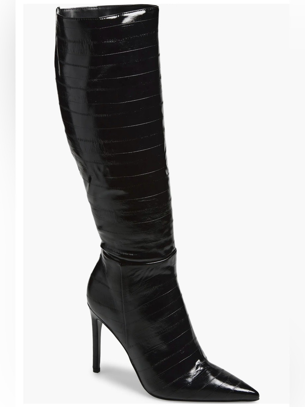 Steve Madden Nitro Black High Shine Knee-High Boots Stiletto Pointed Toe Sz 9